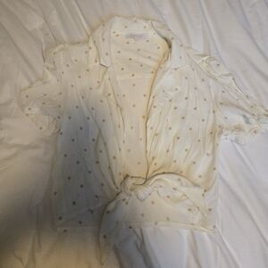 Olivaceous Cream Polka Dot Tie-Front Blouse